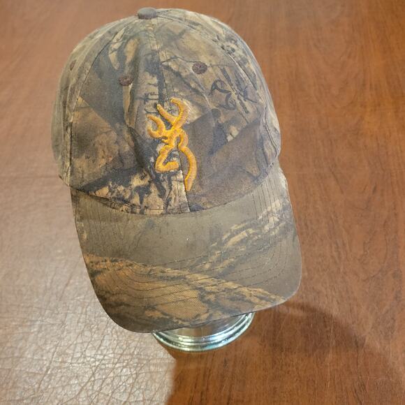 Vintage Browning hat camouflage camo adjustable strap hunting khaki one size - Picture 1 of 9